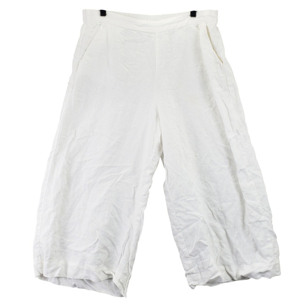 Chicos Linen Wide Leg Cropped Pants Womens Size 3 XL White Coastal Lagenlook